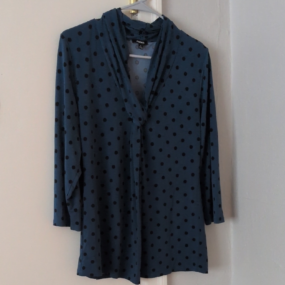 Premise Navy Blue With‎ Black Polka Dots Blouse